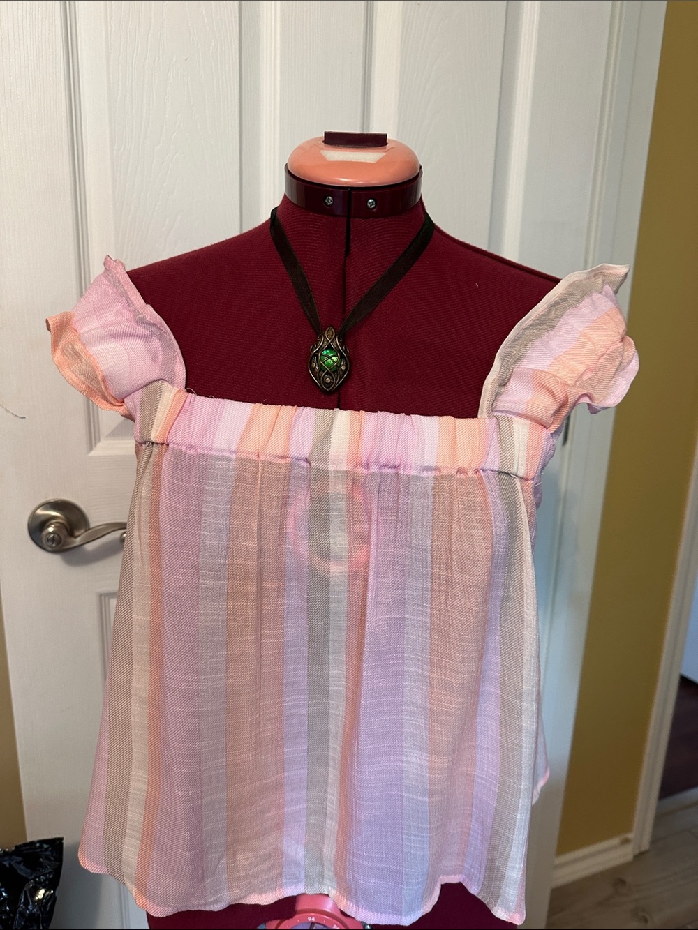 Blu Pepper Pink and Peach Striped Off-Shoulder Ruffle Top
